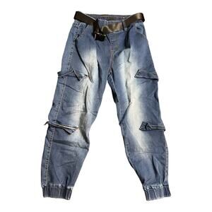 VIP Cargo Jeans 9/10 Belted Baggy Loose Streetwear Utility Hip Hop Jogger